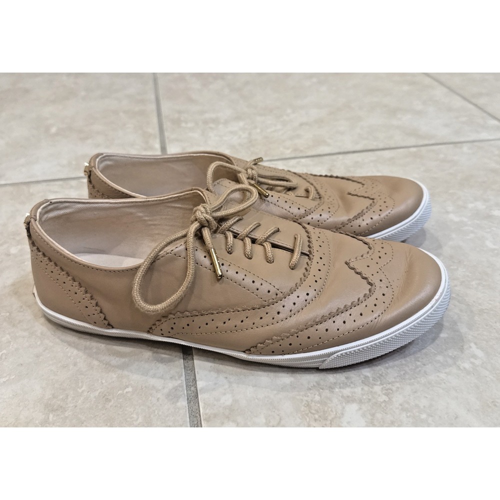 Kate Spade Leather Derby Oxford Lace Up Sz 9M Sneaker Shoe Tan Nude Comfort